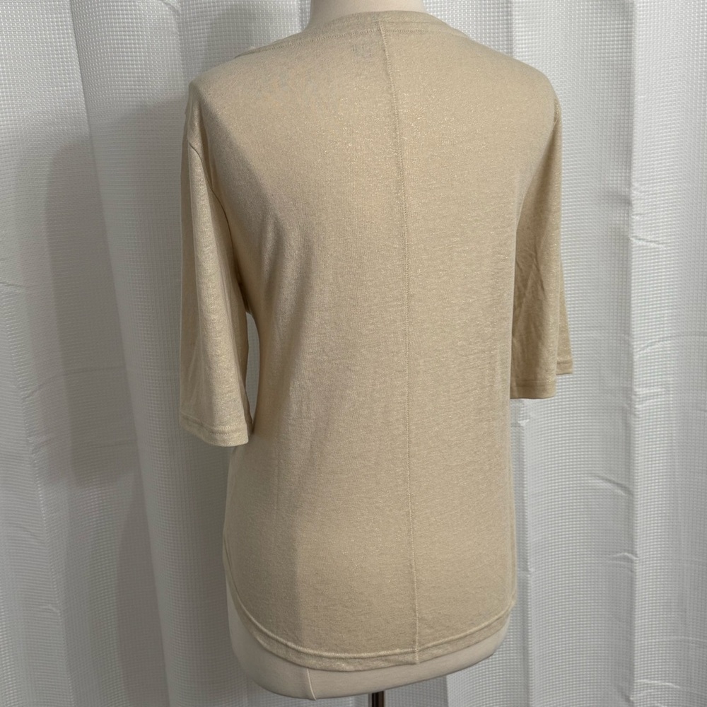 Gap Linen Tee Short Sleeve Pull-Over Button Front, Anchorage Cream and Metallic - Picture 5 of 7